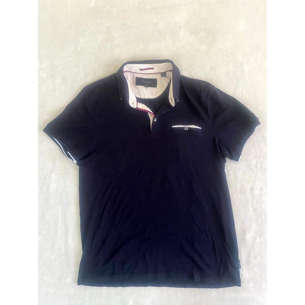Ted Baker London Tortilla Tipped Polo Shirt‎ Mens 4 Navy Blue Logo Slim Fit Golf